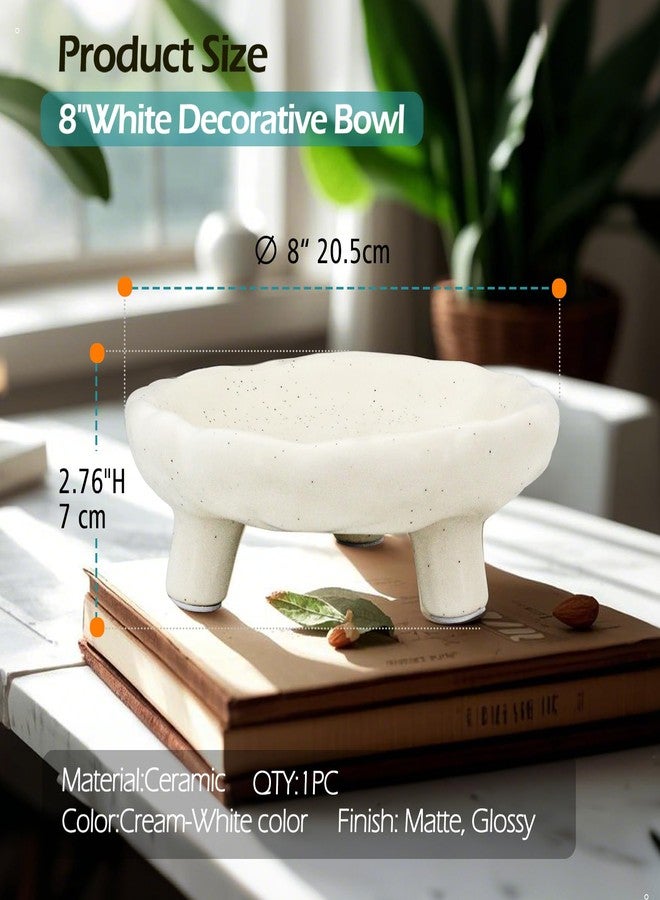 Accessoryway Three-Legs Ceramic Decorative Bowl- 8" Small White Footed Fruit Bowl for Kitchen Counter, Entryway &Table Home Décor,Multi-Purpose Footed Centerpiece Bowl for Candy,Breads,candles, trinkets or key - Image 5